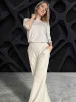 Kreemikad luksuslikud püksid laia säärega - Image 3