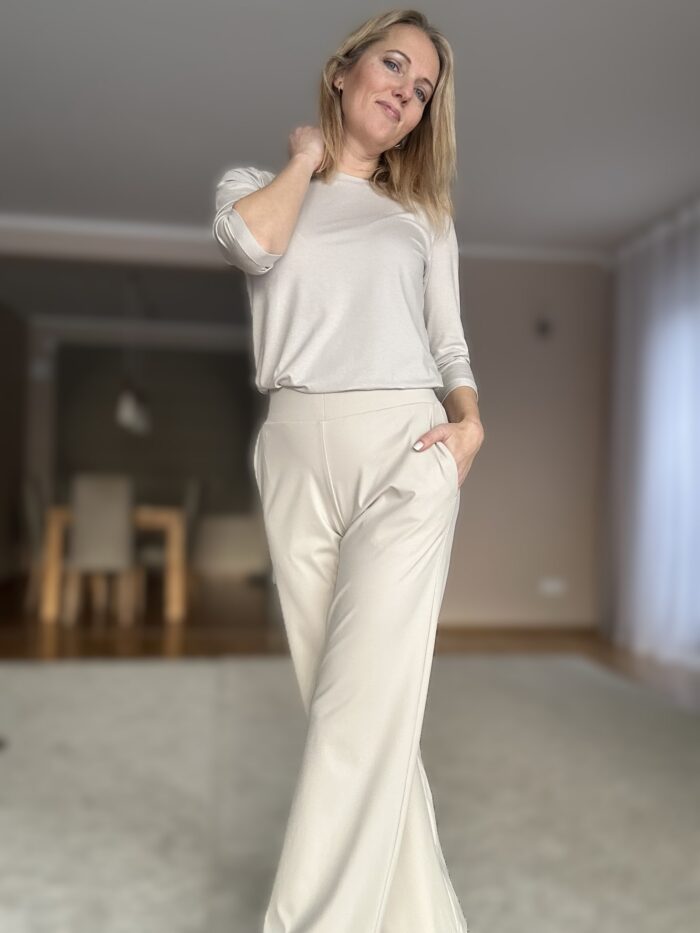 Kreemikad luksuslikud püksid laia säärega - Image 3