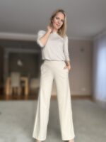 Kreemikad luksuslikud püksid laia säärega