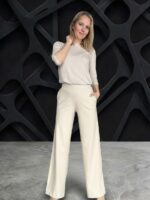 Kreemikad luksuslikud püksid laia säärega