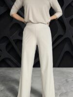 Kreemikad luksuslikud püksid laia säärega - Image 4