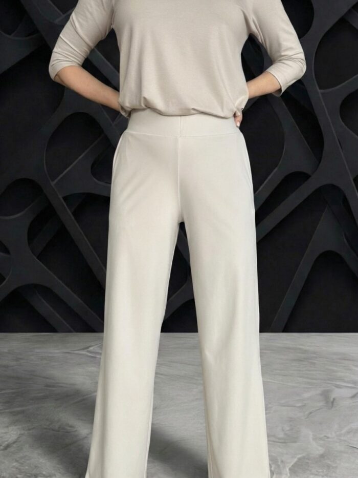 Kreemikad luksuslikud püksid laia säärega - Image 4