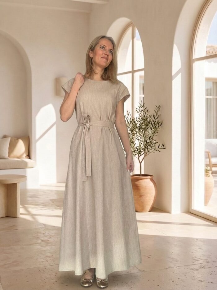 Linen Maxi Dress With A Herringbone Pattern - Image 4