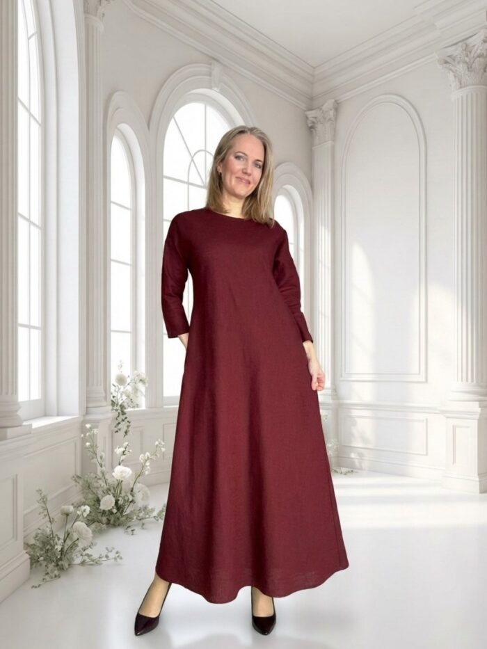 Bordoopunane linane maksikleit varrukaga - Image 3