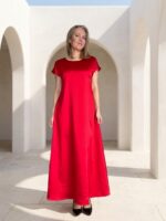 Luksuslik punane maksikleit vööga - Image 2