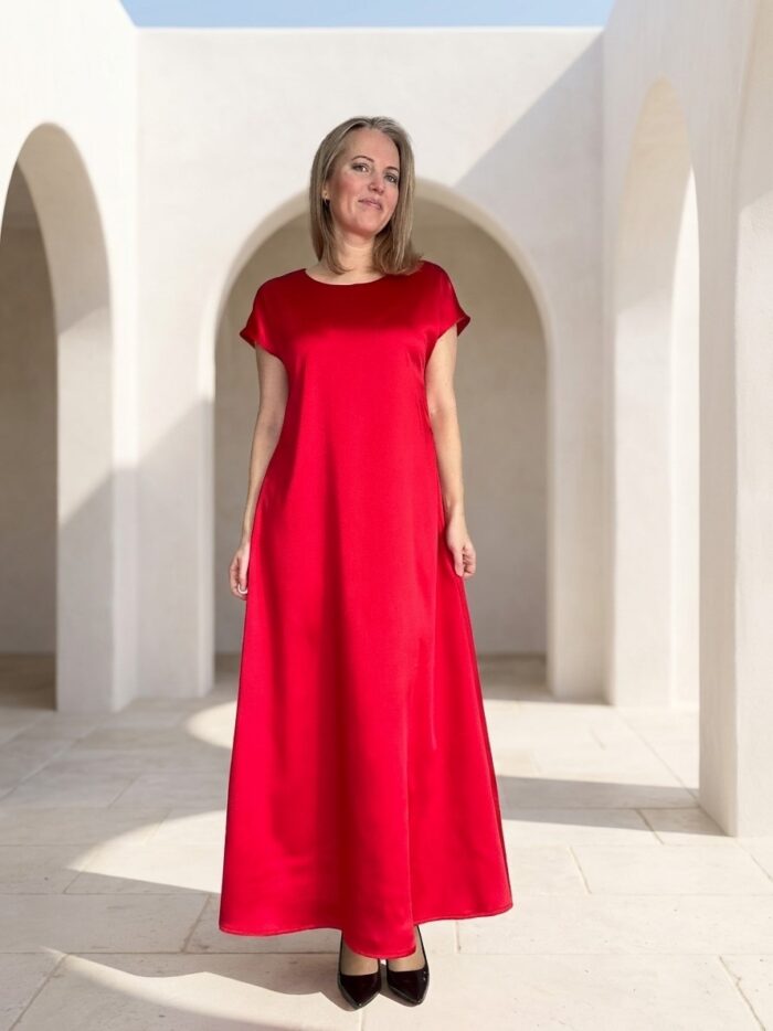 Luksuslik punane maksikleit vööga - Image 2