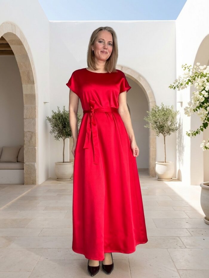 Luksuslik punane maksikleit vööga - Image 4