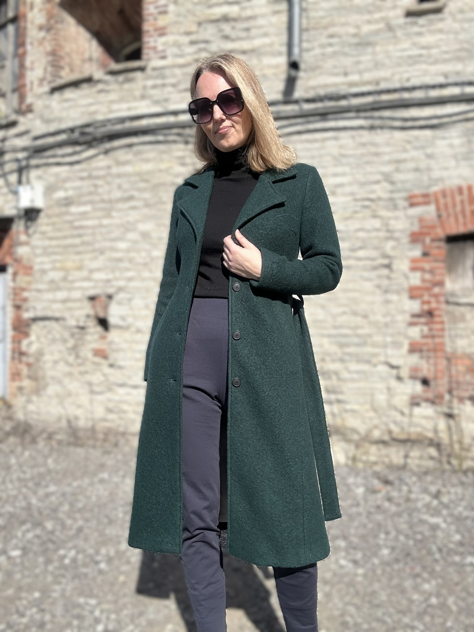 7742-Emma-and-Theo-naiste-roheline-villane-mantel-12-2 MADE TO ORDER! Coat Green, 100% Wool - Image 1