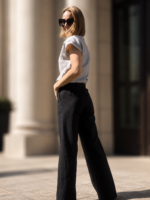 Wide Leg Linen Black Trousers - Image 3