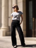 Wide Leg Linen Black Trousers - Image 2