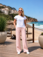 Soft Pink Elegant Linen Trousers - Image 3