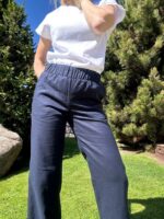 Navy Blue Elegant Linen Trousers - Image 4