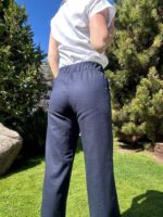 Navy Blue Elegant Linen Trousers - Image 3