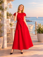 Red Linen Maxi Dress - Image 3