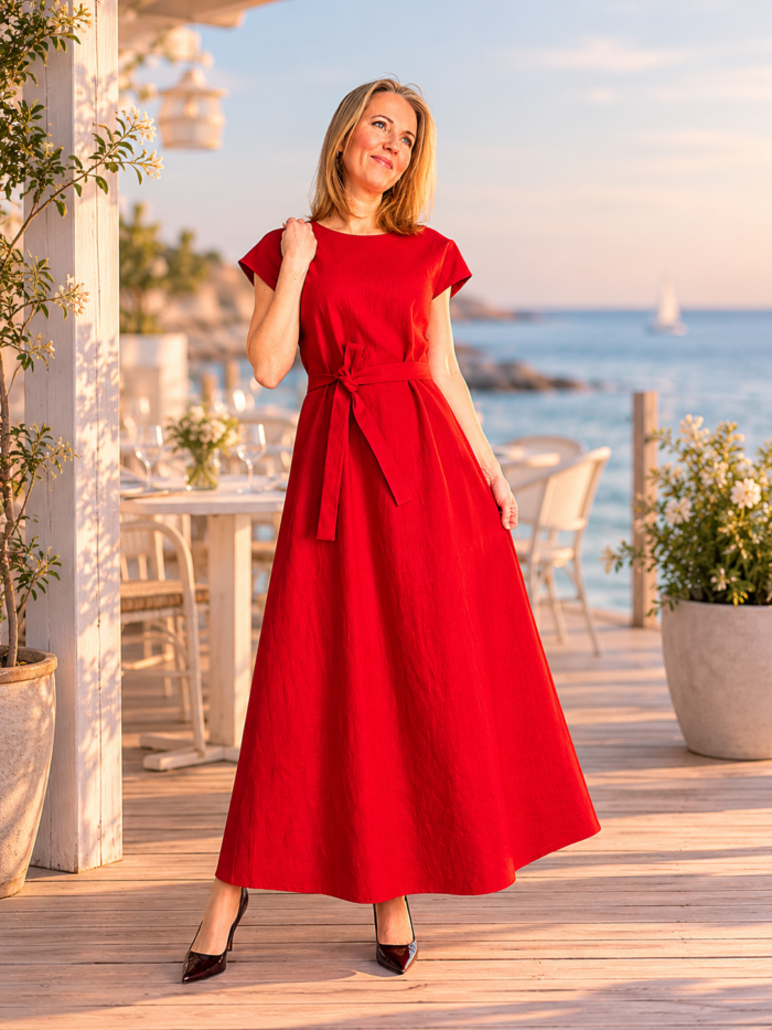 Red Linen Maxi Dress - Image 3