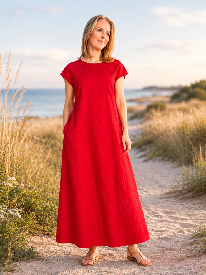 Red Linen Maxi Dress - Image 2