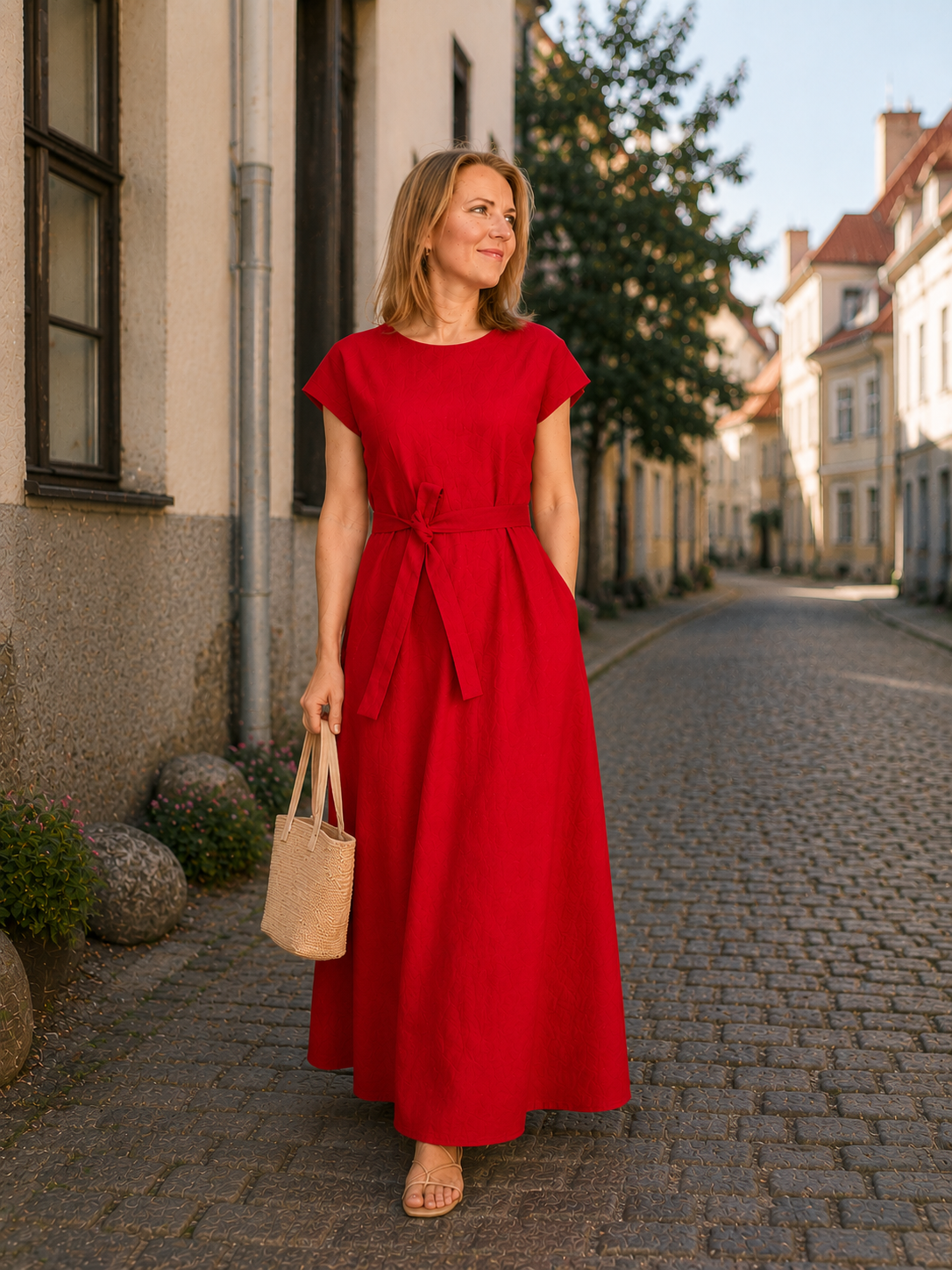 7714-Emma-and-Theo-naiste-punane-linane-maksikleit-A1 Red Linen Maxi Dress - Image 1
