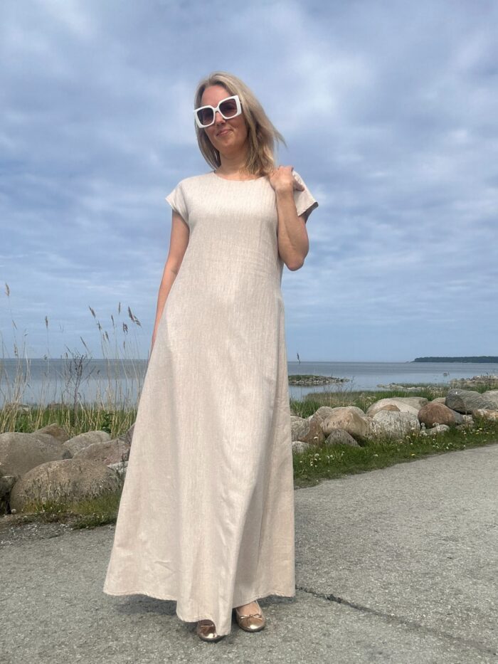 Linen Maxi Dress With A Herringbone Pattern - Image 2