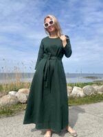 Green Linen Maxi Dress With Sleeves - Image 3