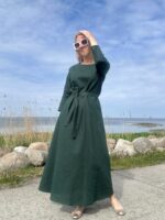 Green Linen Maxi Dress With Sleeves - Image 2