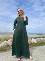 Green Linen Maxi Dress With Sleeves